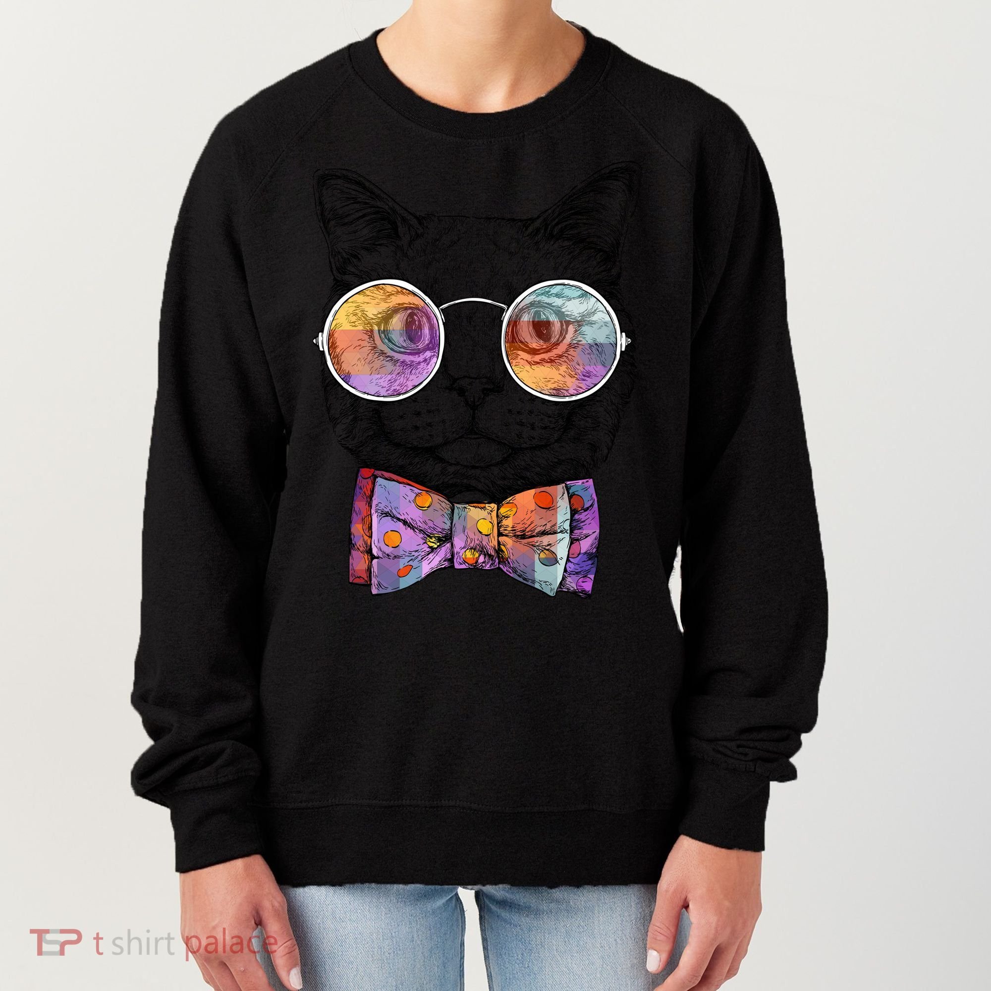 Nerd Cat With Glasses and Bow Tie Women's Sweatshirt