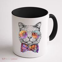 Nerd Cat With Glasses and Bow Tie Coffee Mug thumb 1