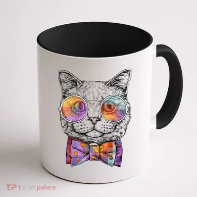Nerd Cat With Glasses and Bow Tie Coffee Mug back