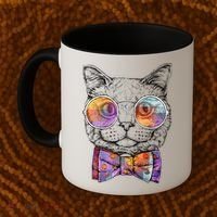Nerd Cat With Glasses and Bow Tie Coffee Mug thumb 2