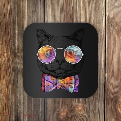 Nerd Cat With Glasses and Bow Tie Coaster