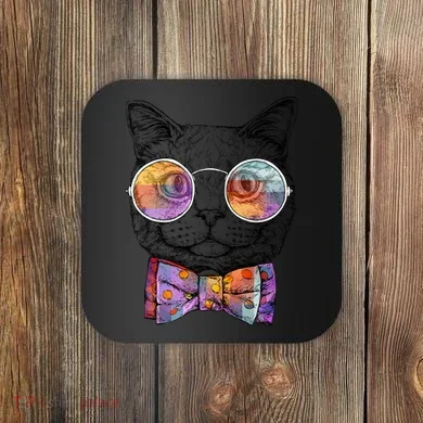 Nerd Cat With Glasses and Bow Tie Coaster