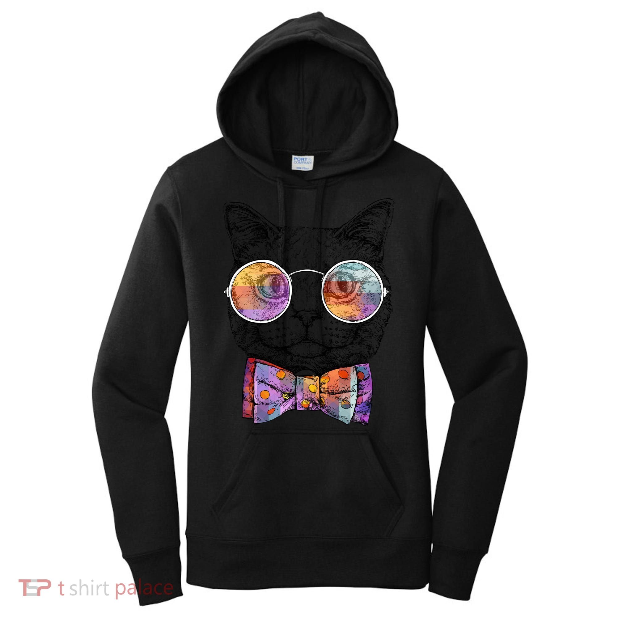 Nerd Cat With Glasses and Bow Tie Women's Hoodie