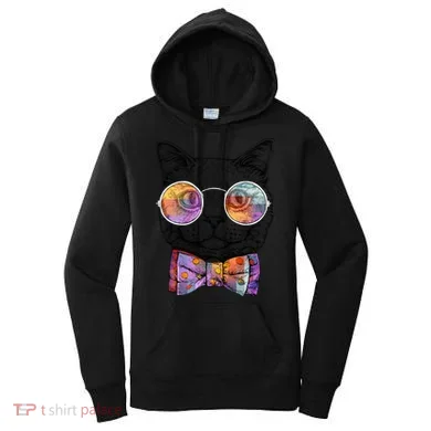 Nerd Cat With Glasses and Bow Tie Women's Hoodie