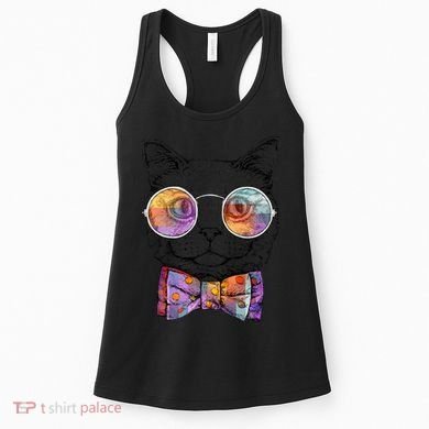 Nerd Cat With Glasses and Bow Tie Women's Tank Top