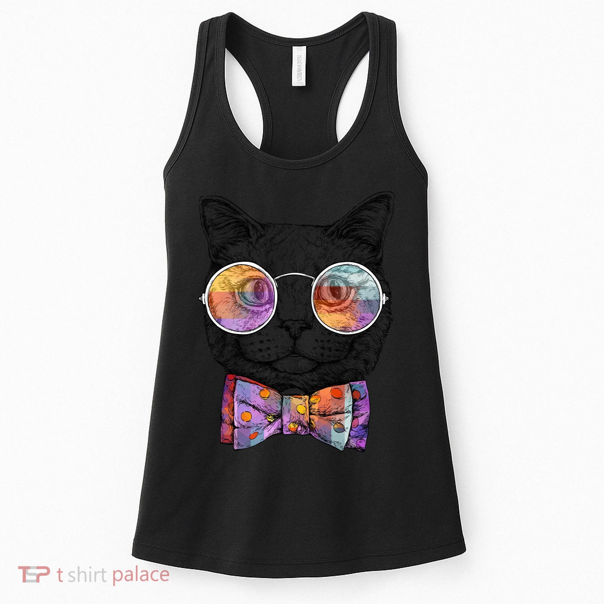 Nerd Cat With Glasses and Bow Tie Women's Tank Top