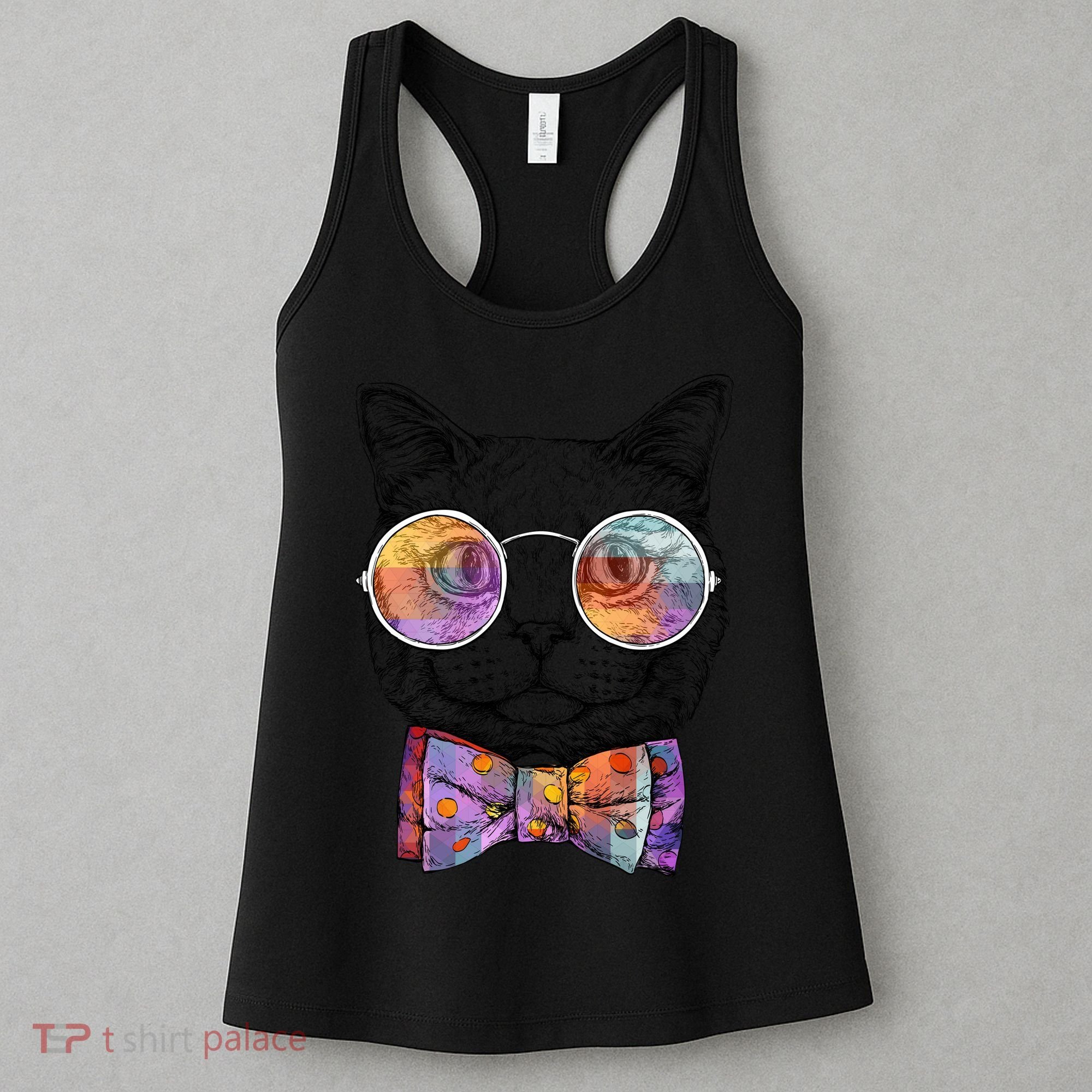 Nerd Cat With Glasses and Bow Tie Women's Tank Top