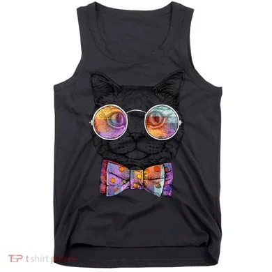 Nerd Cat With Glasses and Bow Tie Tank Top