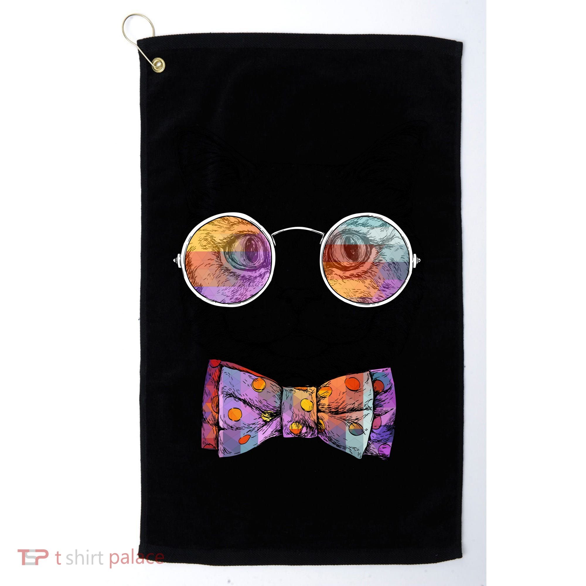 Nerd Cat With Glasses and Bow Tie Golf Towel