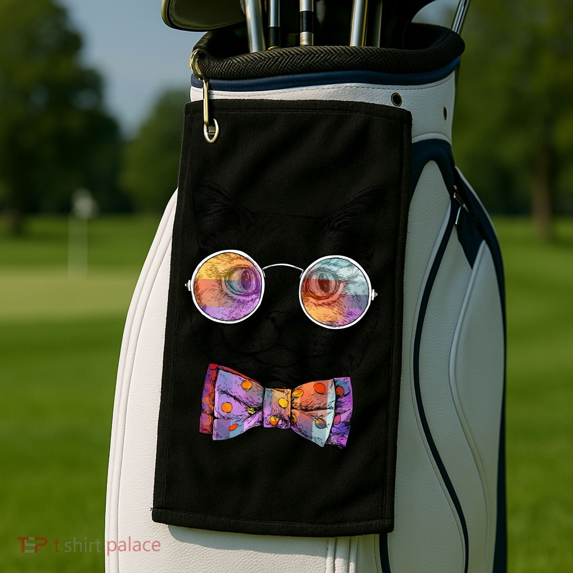 Nerd Cat With Glasses and Bow Tie Golf Towel