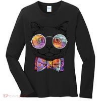 Nerd Cat With Glasses and Bow Tie Women's Long Sleeve Shirt thumb 0