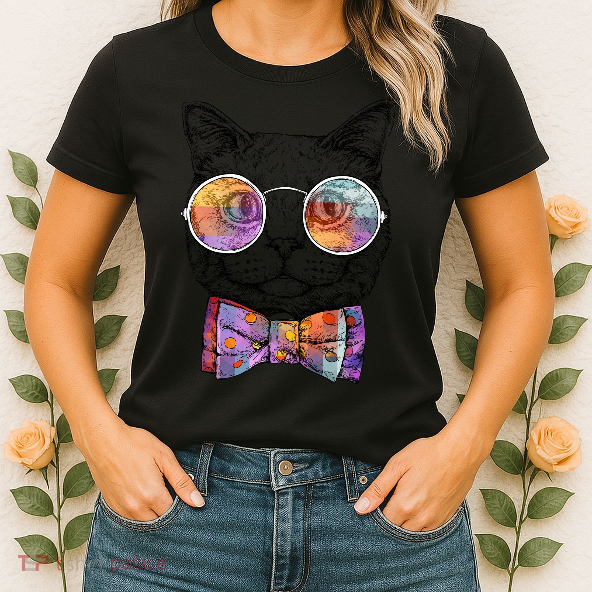 Nerd Cat With Glasses and Bow Tie Women's T-Shirt