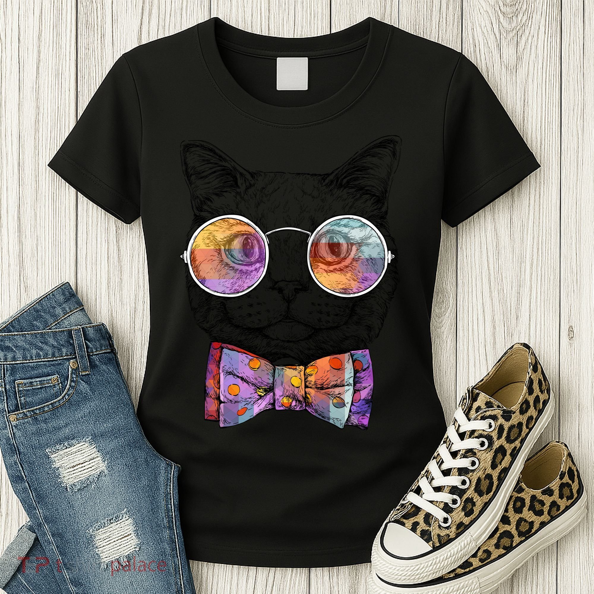 Nerd Cat With Glasses and Bow Tie Women's T-Shirt