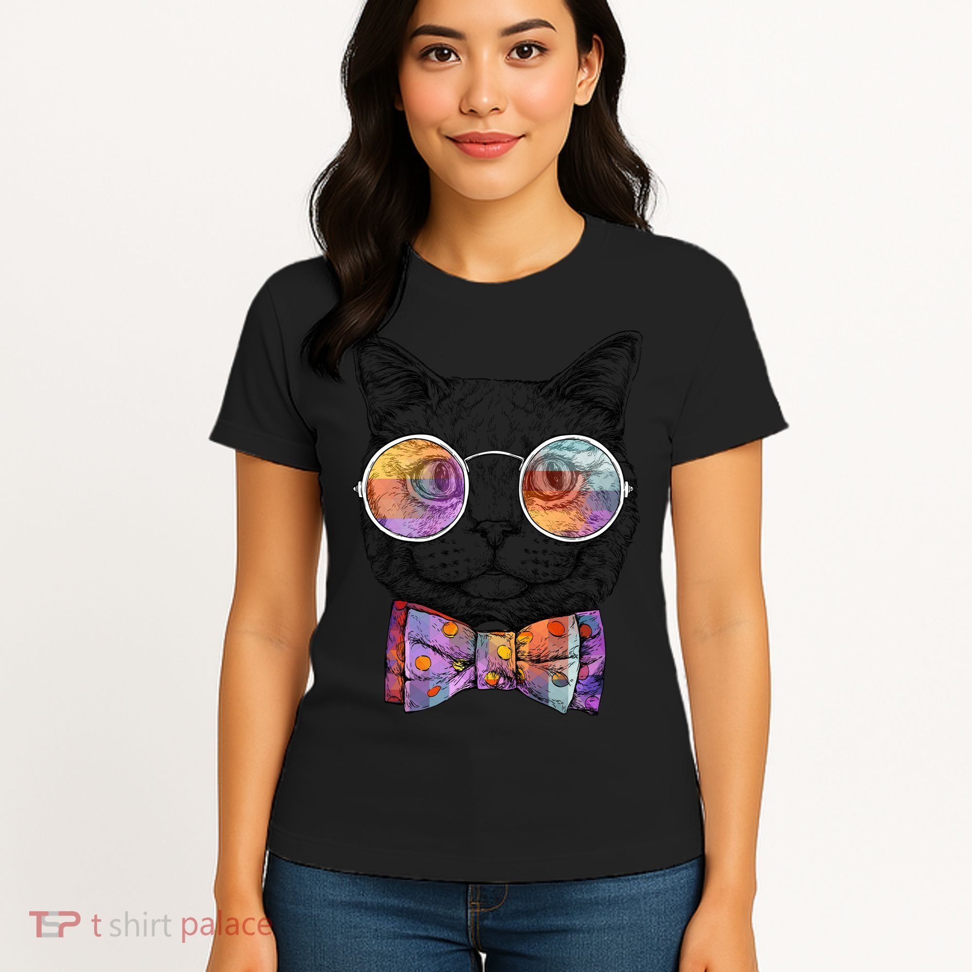 Nerd Cat With Glasses and Bow Tie Women's T-Shirt