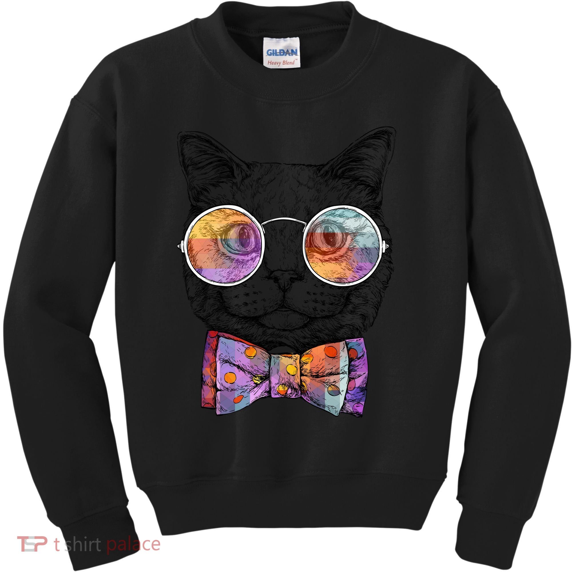 Nerd Cat With Glasses and Bow Tie Kids Sweatshirt