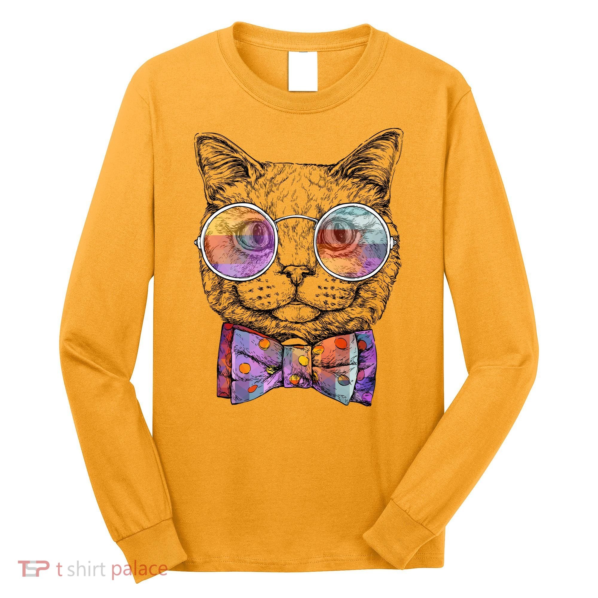 Nerd Cat With Glasses and Bow Tie Long Sleeve Shirt