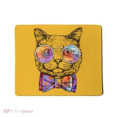 Nerd Cat With Glasses and Bow Tie Mousepad
