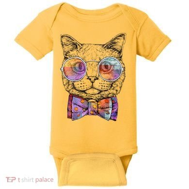 Nerd Cat With Glasses and Bow Tie Baby Bodysuit