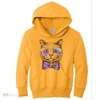 Nerd Cat With Glasses and Bow Tie Kids Hoodie thumb 0