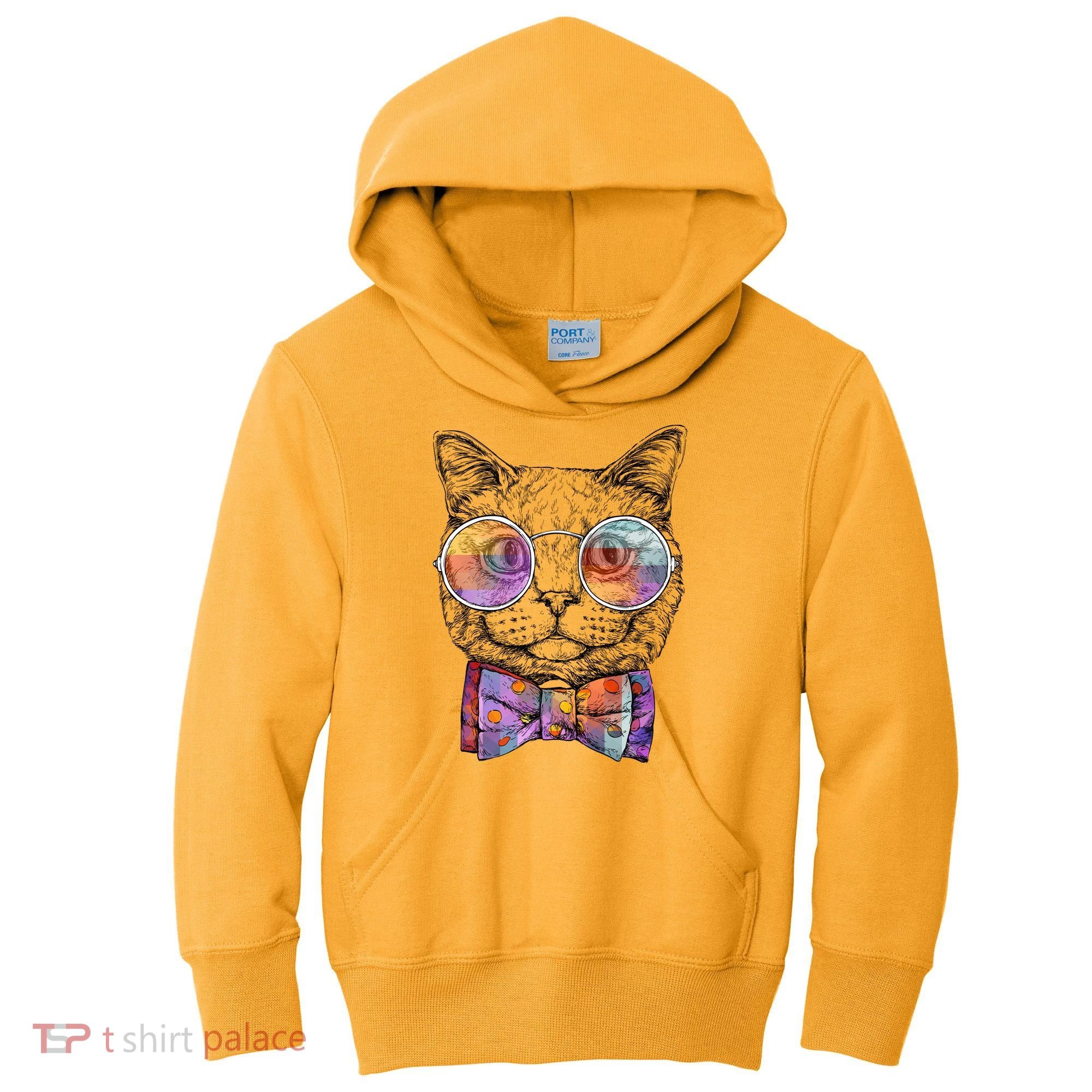 Nerd Cat With Glasses and Bow Tie Kids Hoodie
