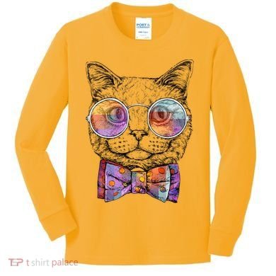 Nerd Cat With Glasses and Bow Tie Kids Long Sleeve Shirt