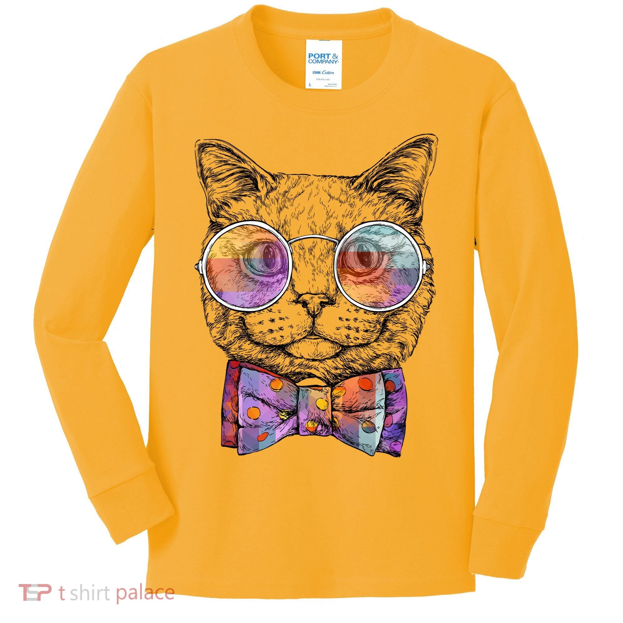 Nerd Cat With Glasses and Bow Tie Kids Long Sleeve Shirt