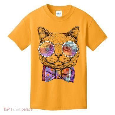 Nerd Cat With Glasses and Bow Tie Kids T-Shirt