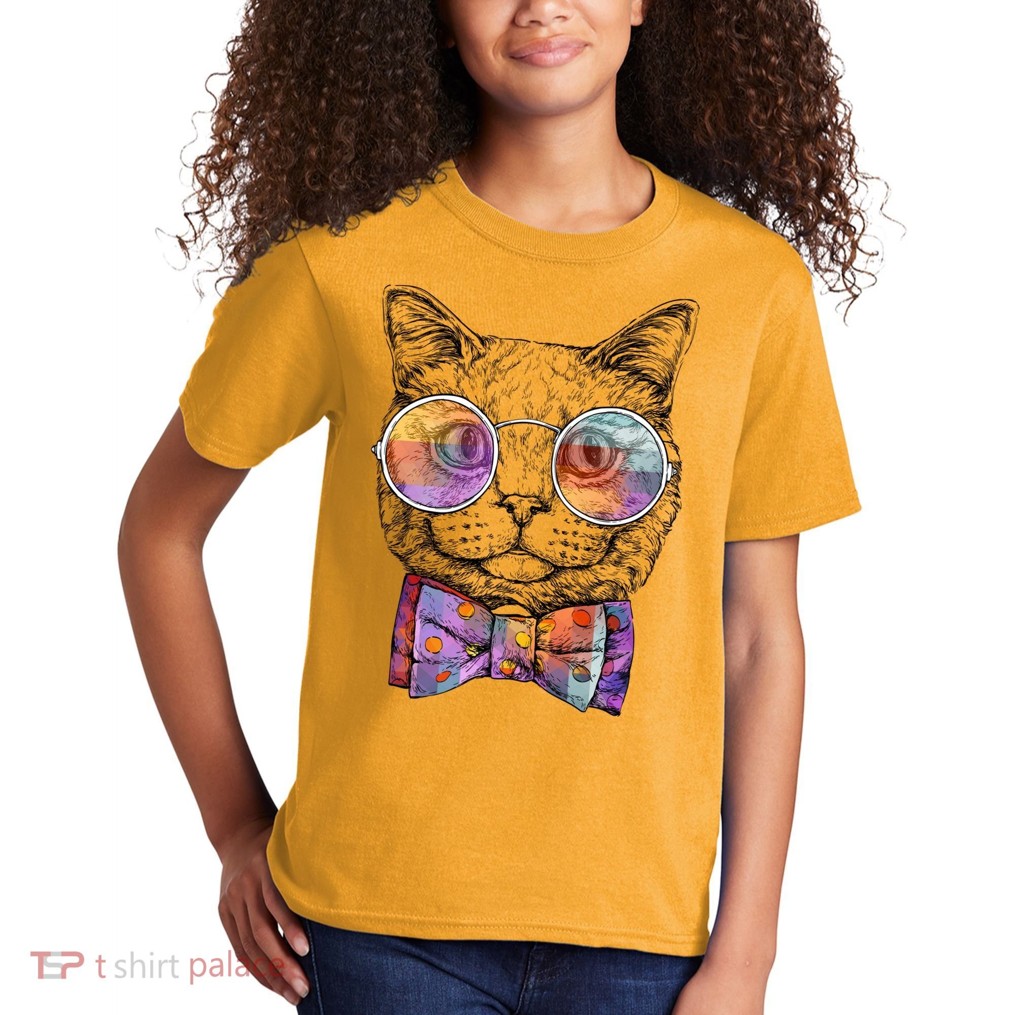 Nerd Cat With Glasses and Bow Tie Kids T-Shirt