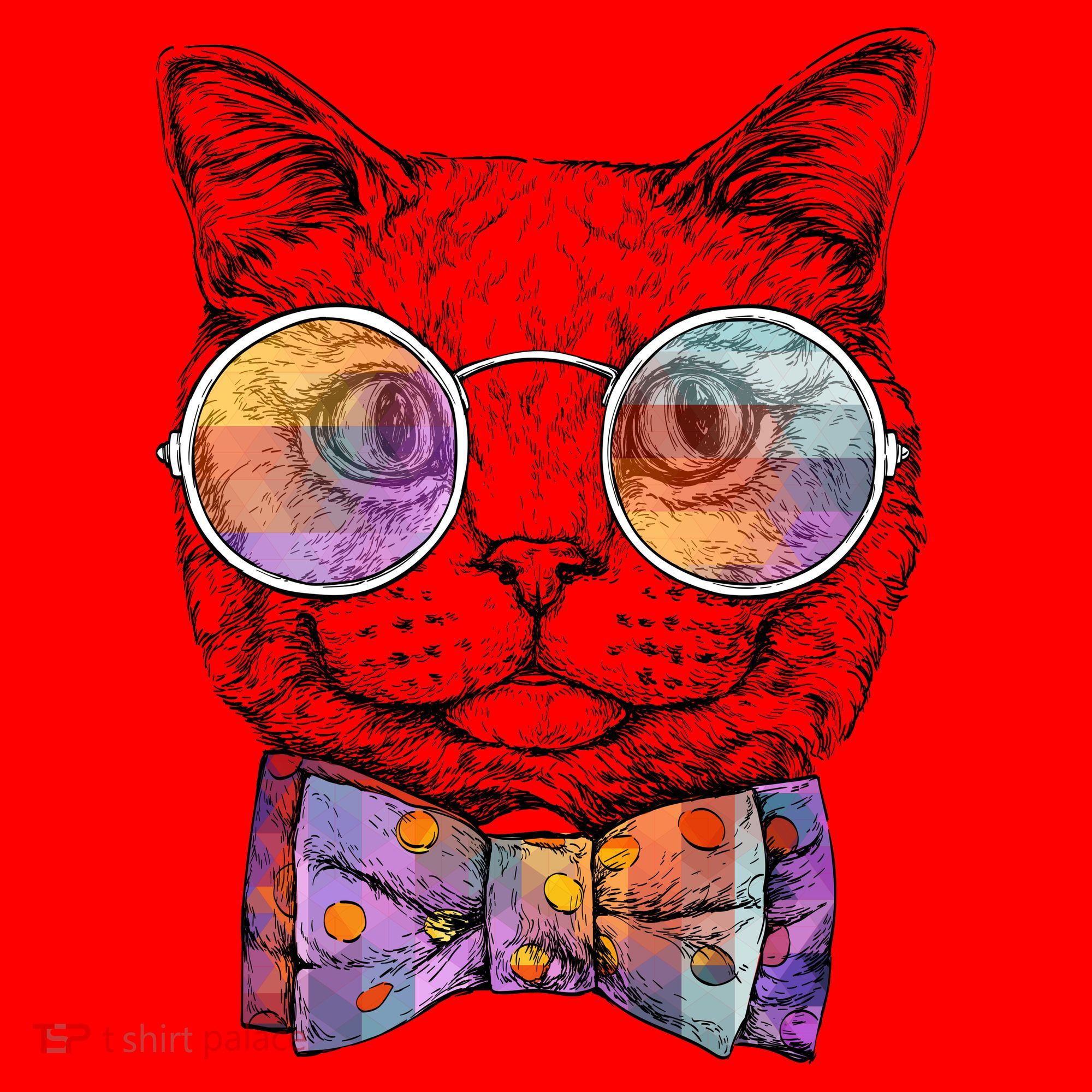 Nerd Cat With Glasses and Bow Tie Santa Hat