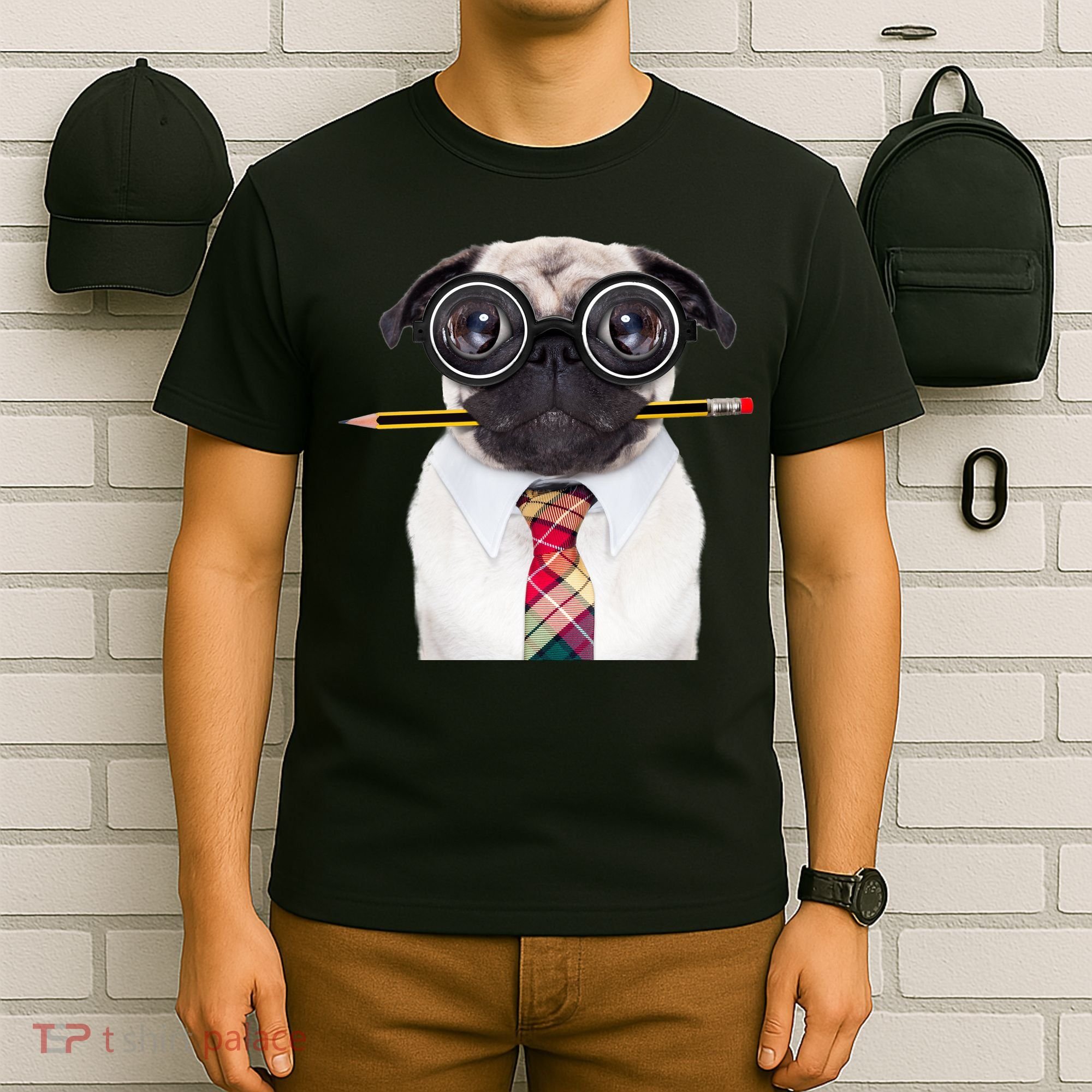 Nerdy Pug Dog With Glasses T-Shirt