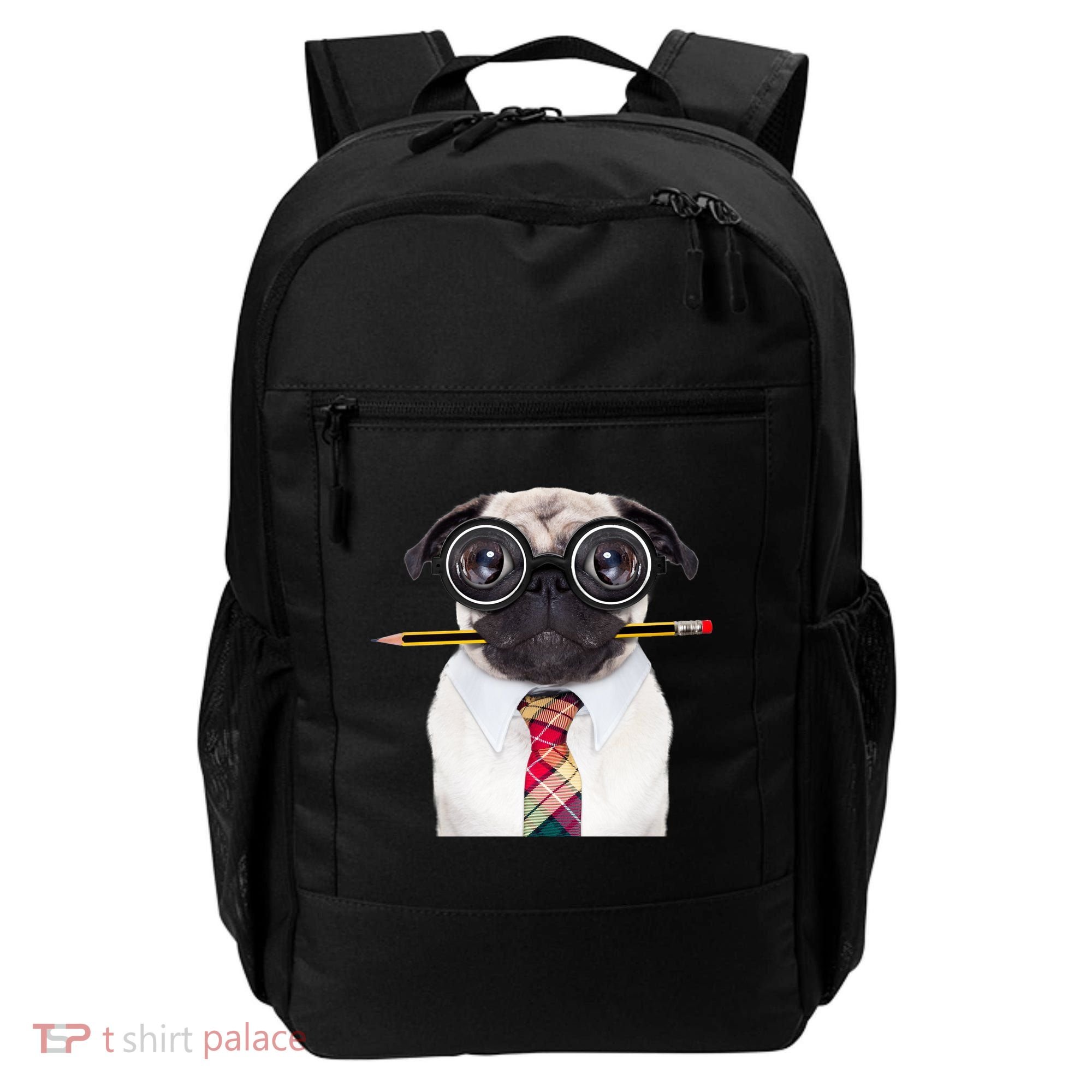 Nerdy Pug Dog With Glasses Backpack