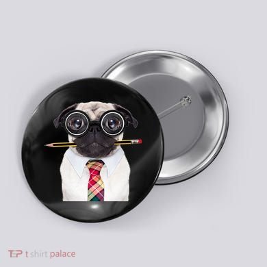 Nerdy Pug Dog With Glasses Button