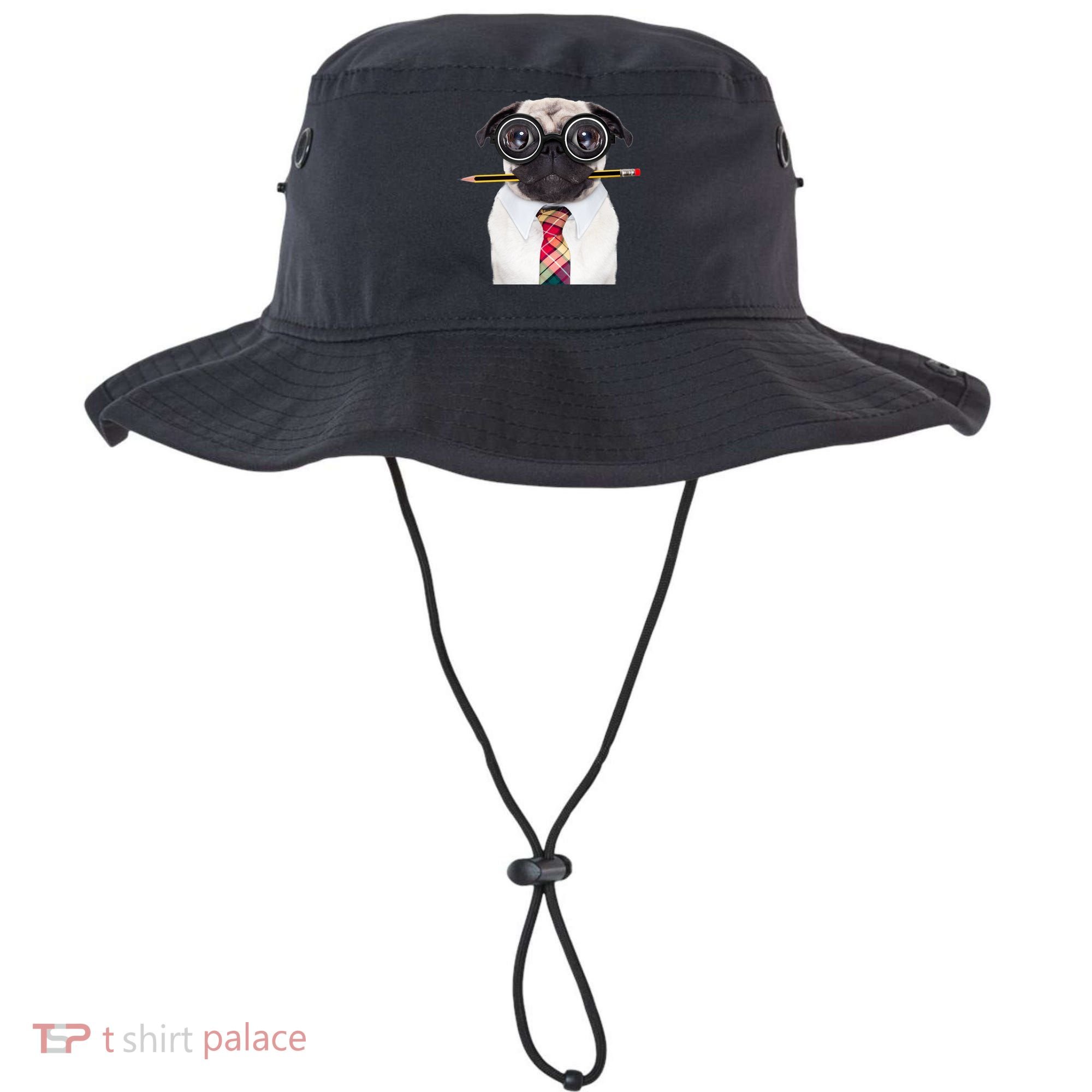 Nerdy Pug Dog With Glasses Bucket Hat