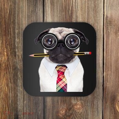 Nerdy Pug Dog With Glasses Coaster