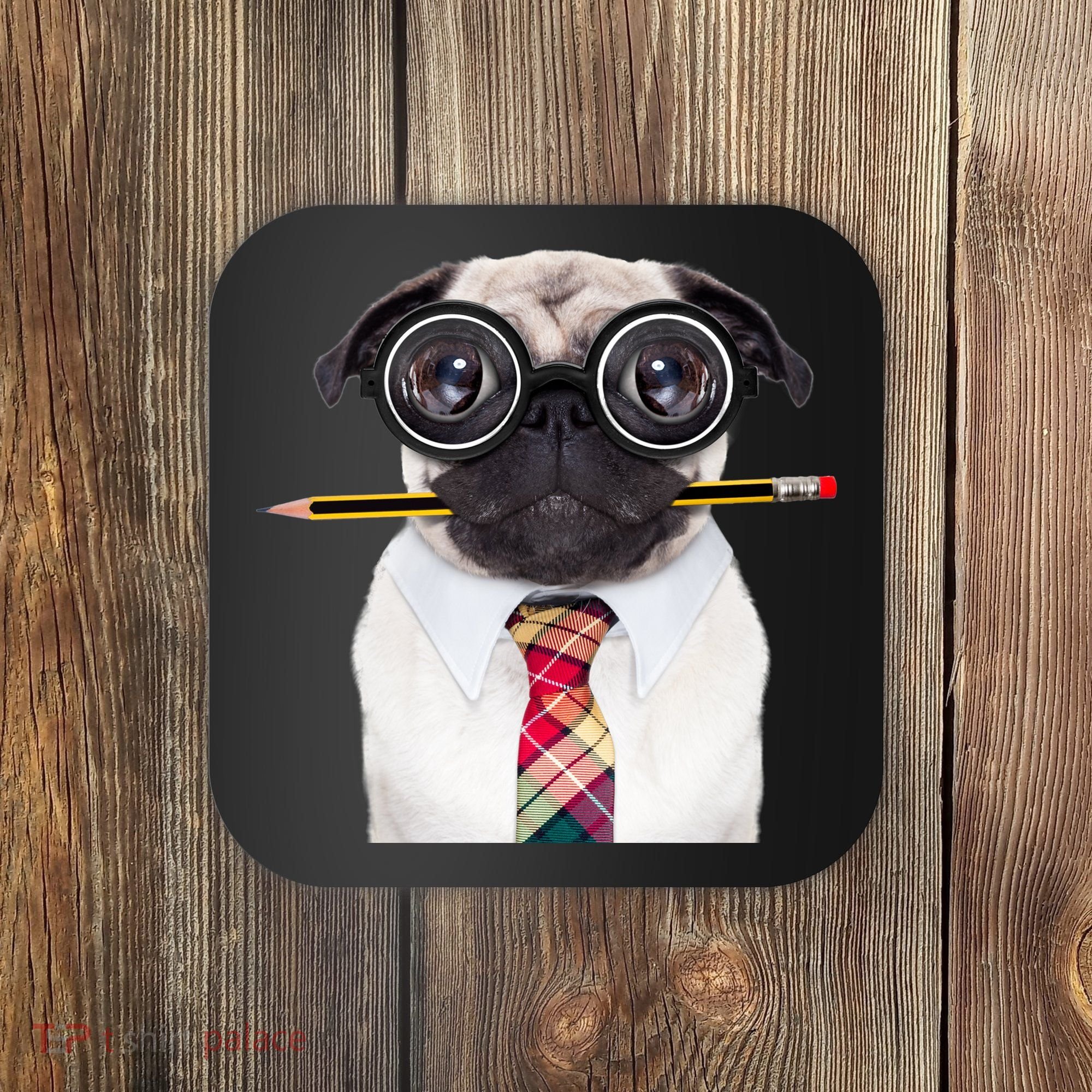Nerdy Pug Dog With Glasses Coaster