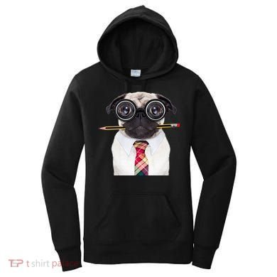 Nerdy Pug Dog With Glasses Women's Hoodie