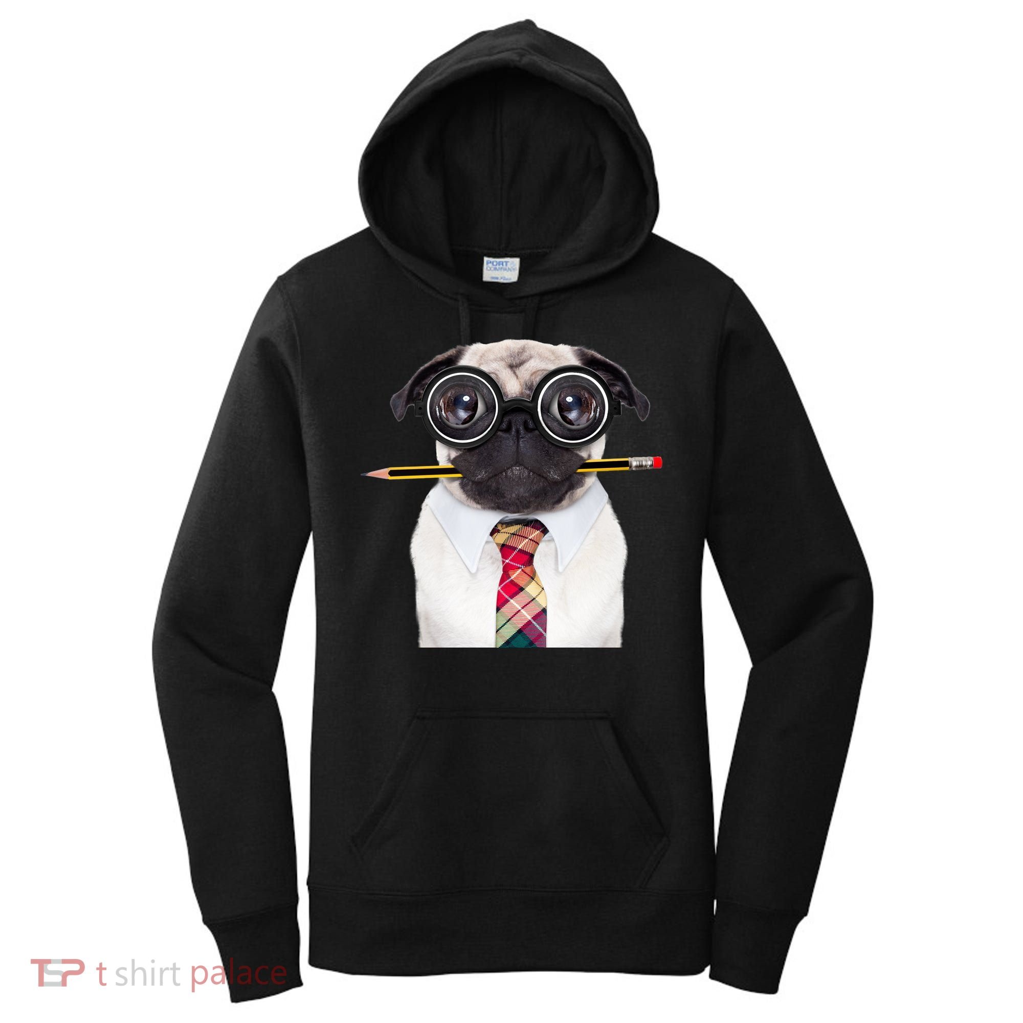 Nerdy Pug Dog With Glasses Women's Hoodie