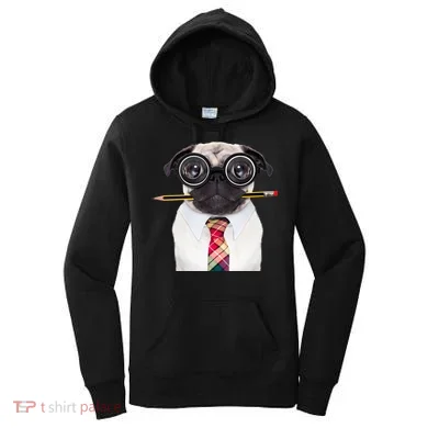 Nerdy Pug Dog With Glasses Women's Hoodie