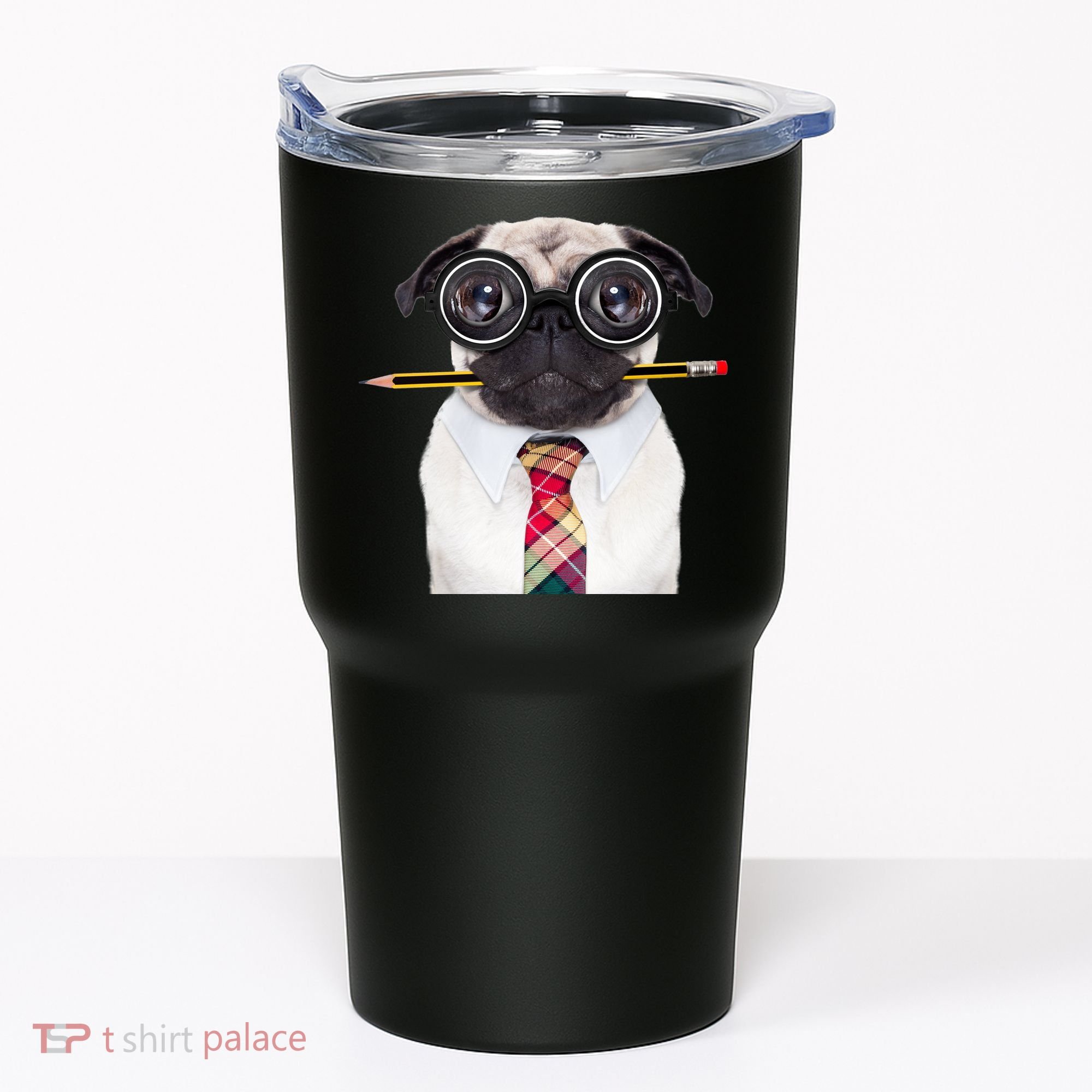Nerdy Pug Dog With Glasses Tumbler
