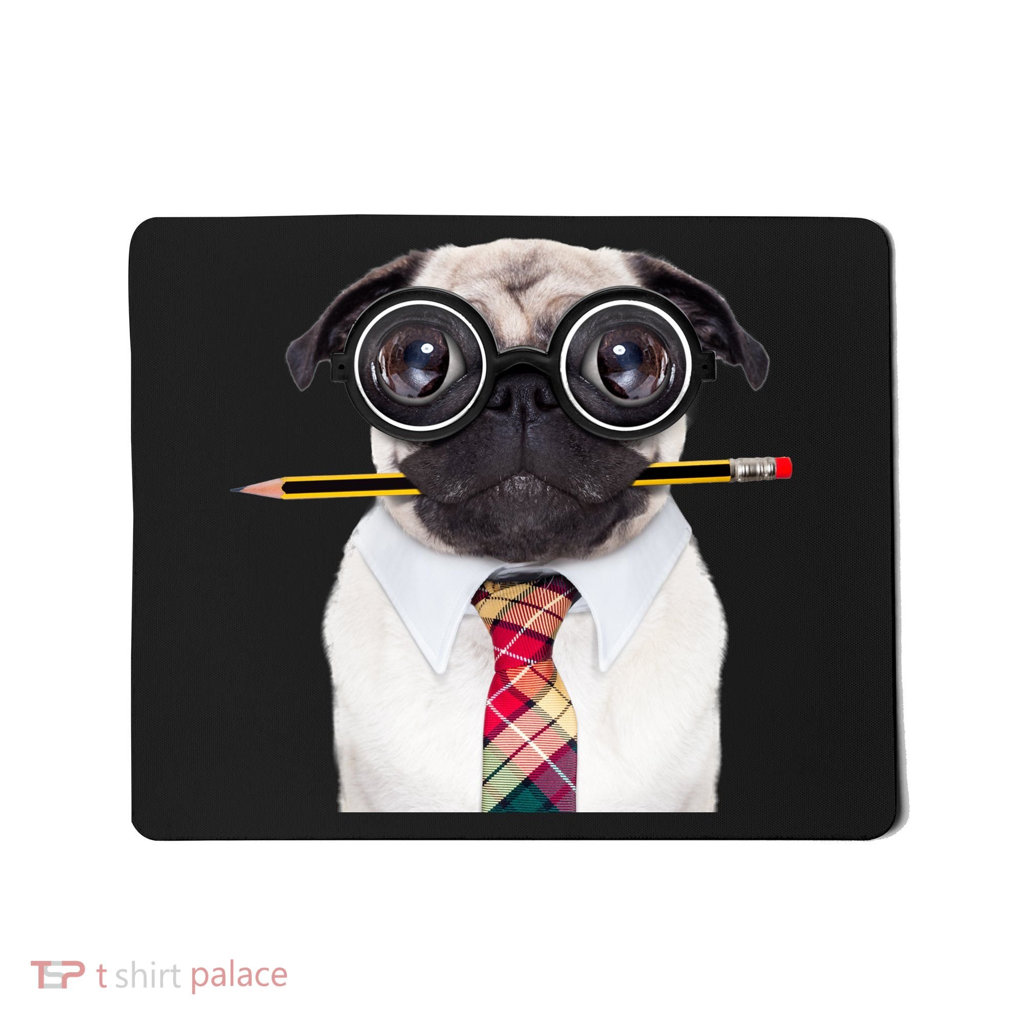 Nerdy Pug Dog With Glasses Mousepad