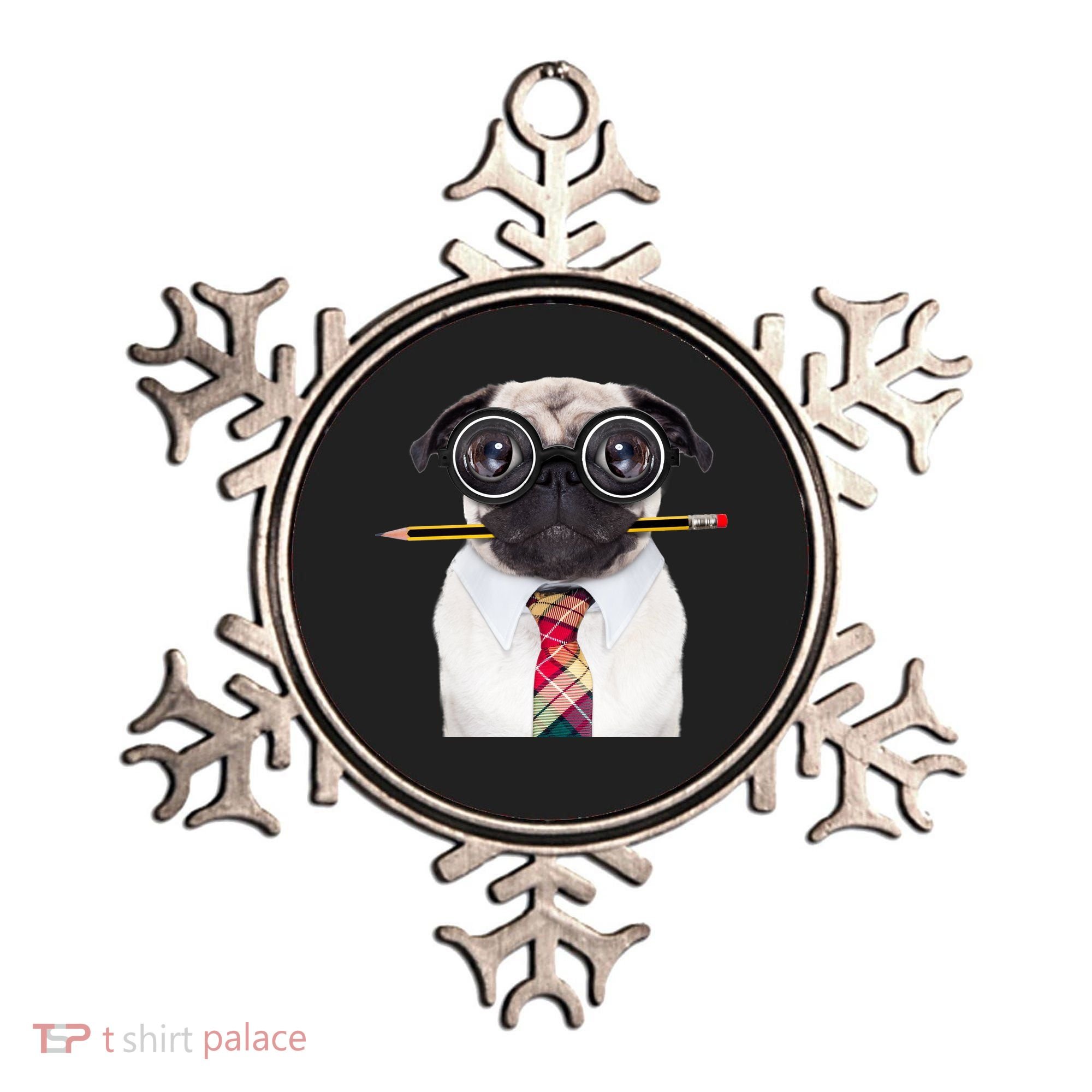 Nerdy Pug Dog With Glasses Ornament