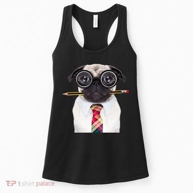 Nerdy Pug Dog With Glasses Women's Tank Top