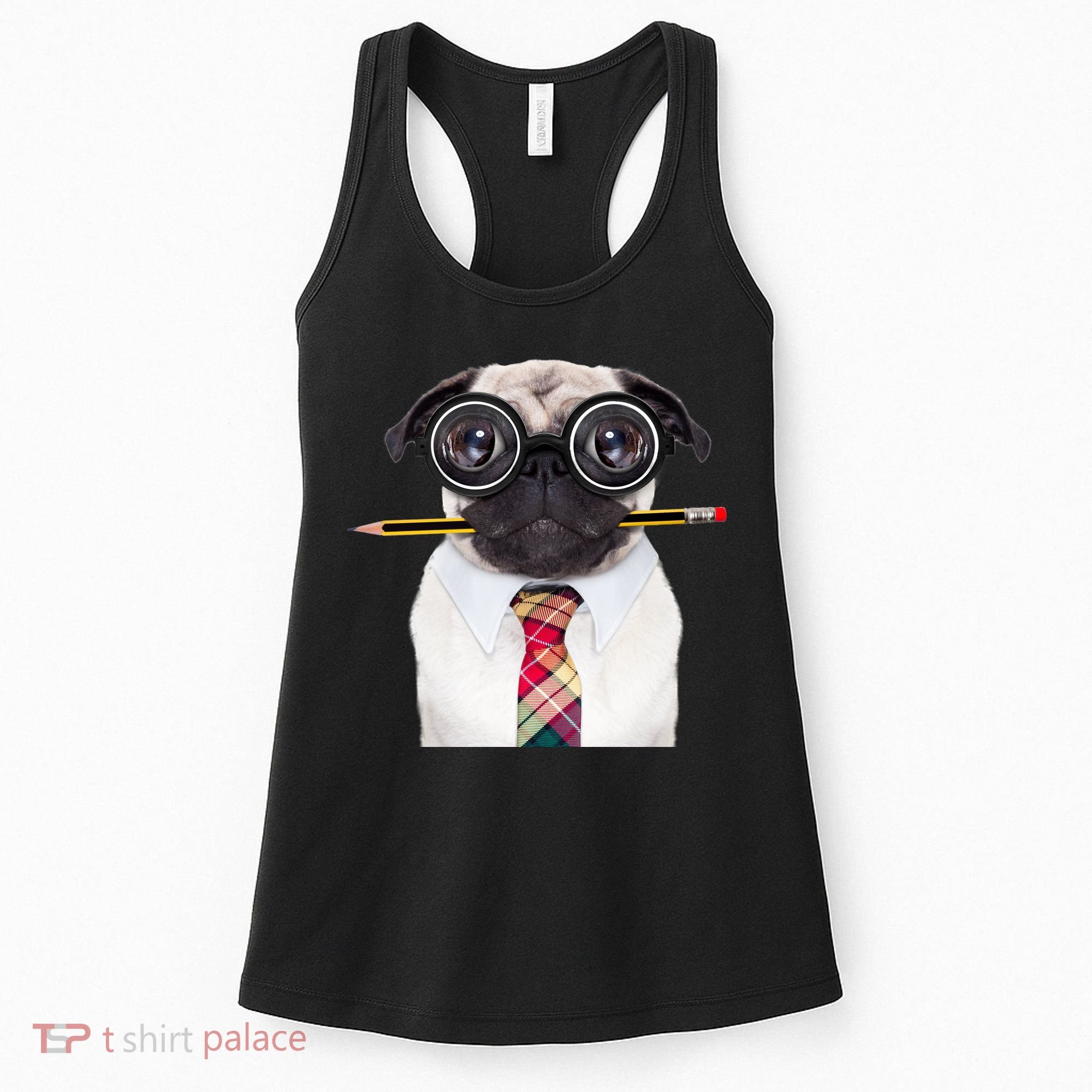 Nerdy Pug Dog With Glasses Women's Tank Top