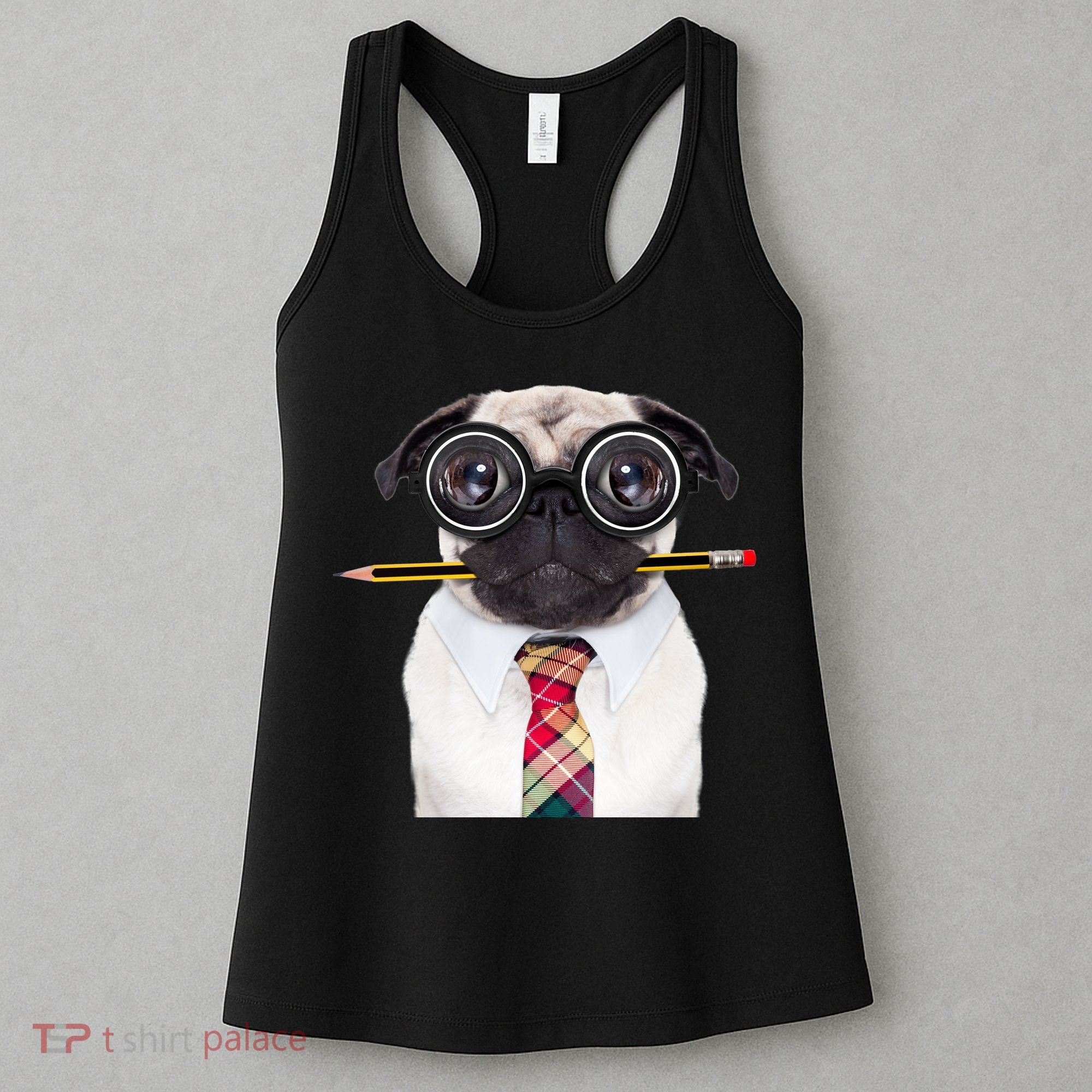 Nerdy Pug Dog With Glasses Women's Tank Top