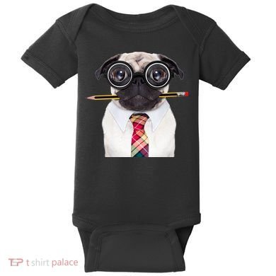 Nerdy Pug Dog With Glasses Baby Bodysuit