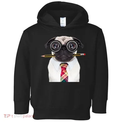 Nerdy Pug Dog With Glasses Toddler Hoodie
