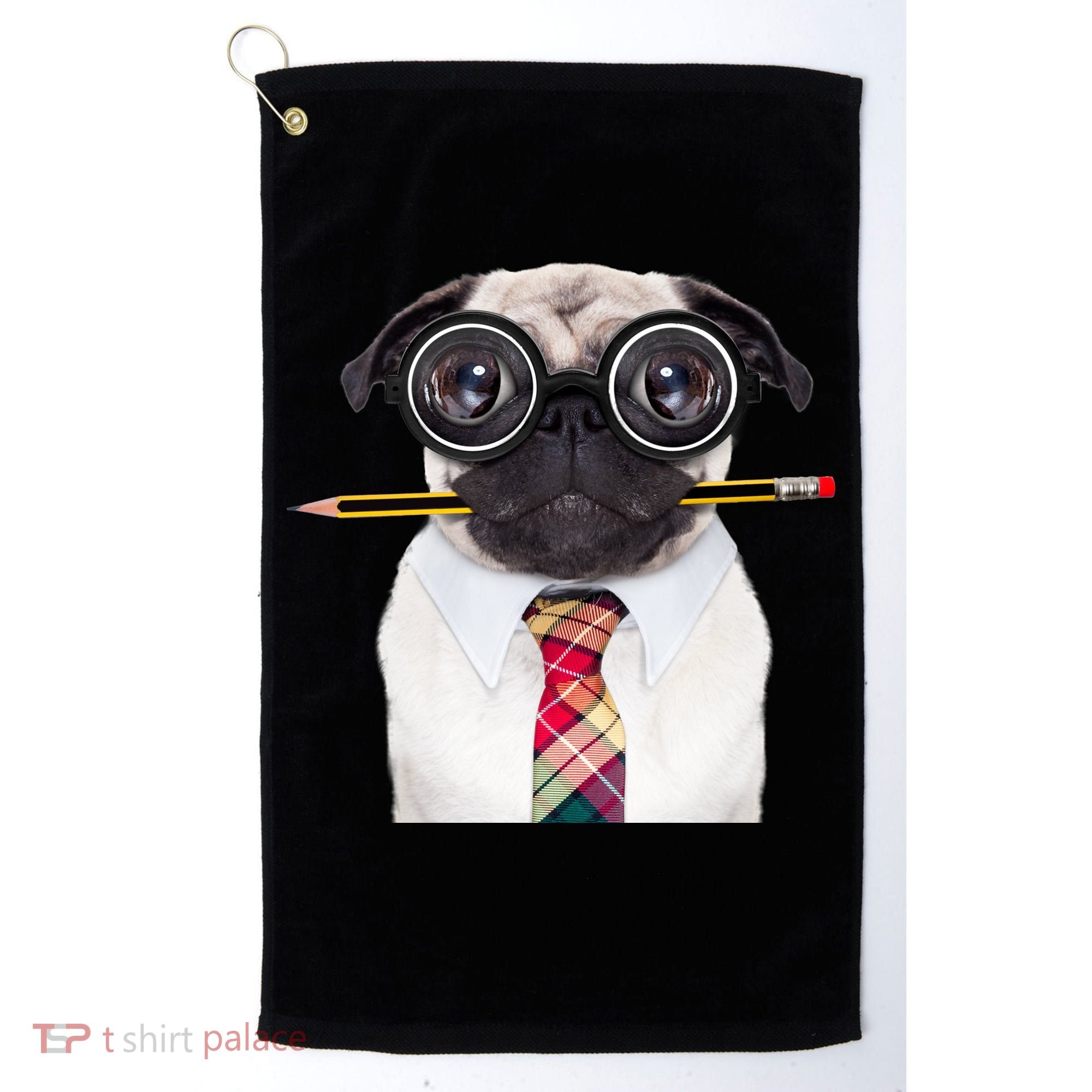 Nerdy Pug Dog With Glasses Golf Towel