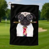 Nerdy Pug Dog With Glasses Golf Towel thumb 1