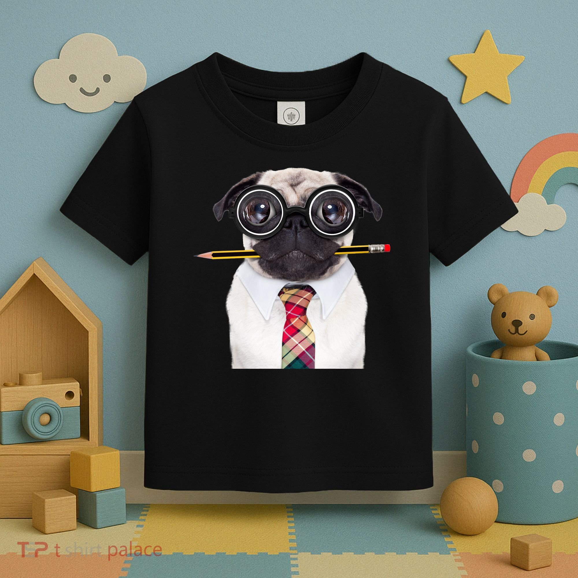 Nerdy Pug Dog With Glasses Toddler T-Shirt