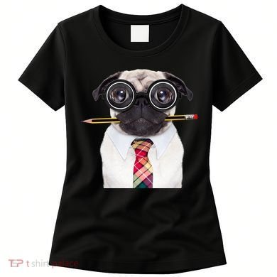 Nerdy Pug Dog With Glasses Women's T-Shirt